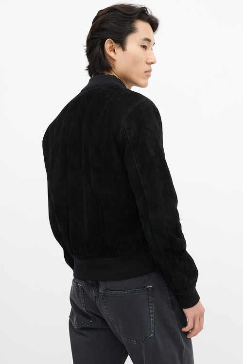 Saint Laurent Black Suede & Wool Bomber Jacket