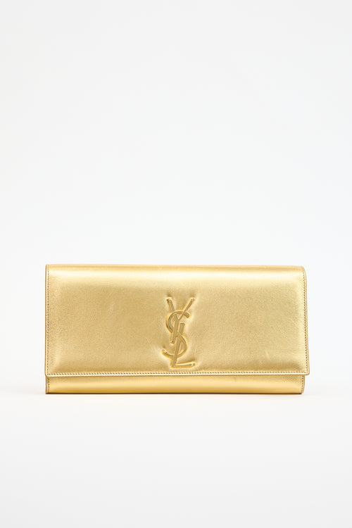 Saint Laurent Metallic Leather Cassandre Logo Clutch