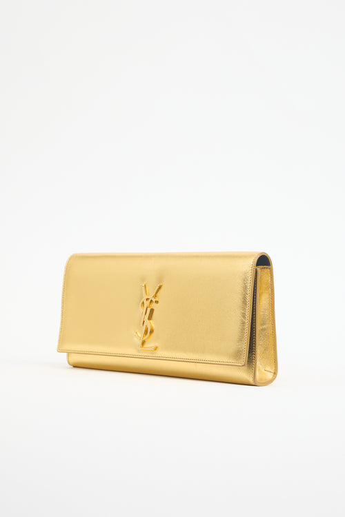 Saint Laurent Metallic Leather Cassandre Logo Clutch