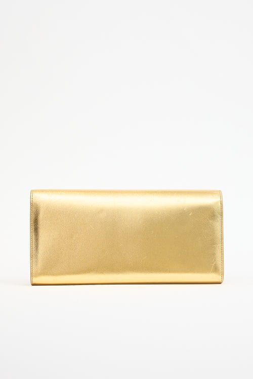 Saint Laurent Metallic Leather Cassandre Logo Clutch