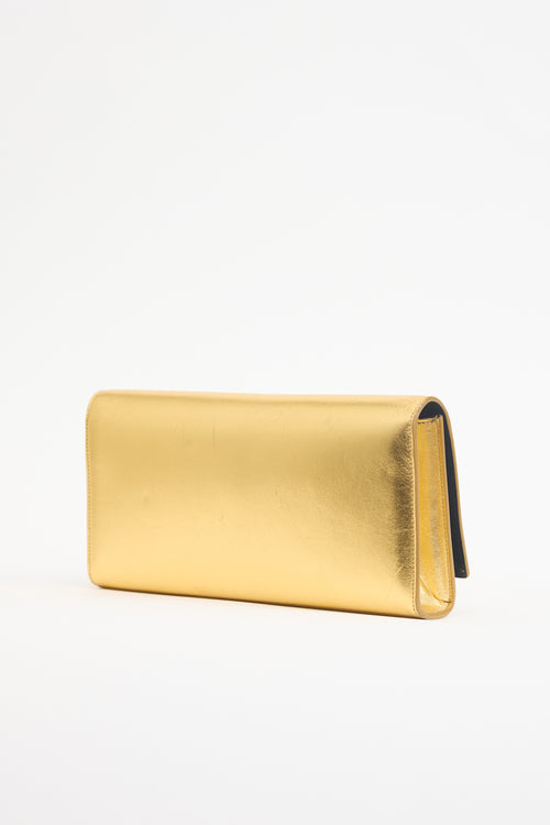 Saint Laurent Metallic Leather Cassandre Logo Clutch