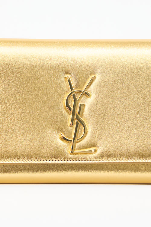 Saint Laurent Metallic Leather Cassandre Logo Clutch