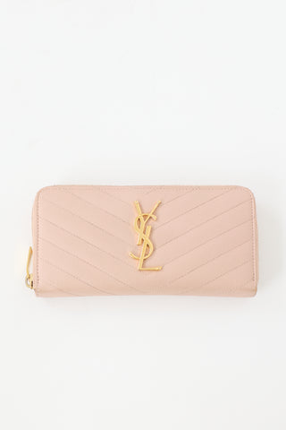 Saint Laurent Leather Cassandre Zip Wallet