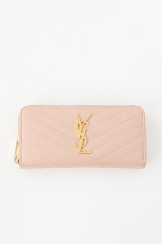 Saint Laurent Leather Cassandre Zip Wallet