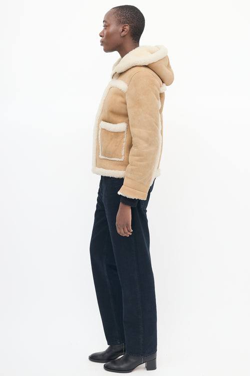 Sandro Brown & Beige Shearling Hooded Jacket