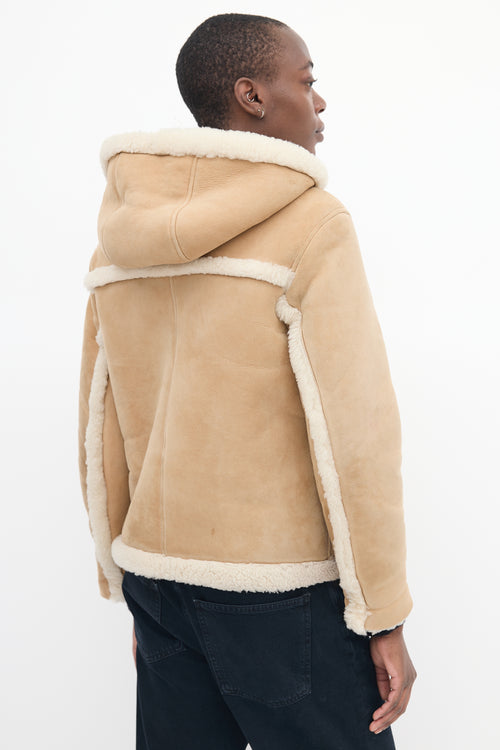 Sandro Brown & Beige Shearling Hooded Jacket