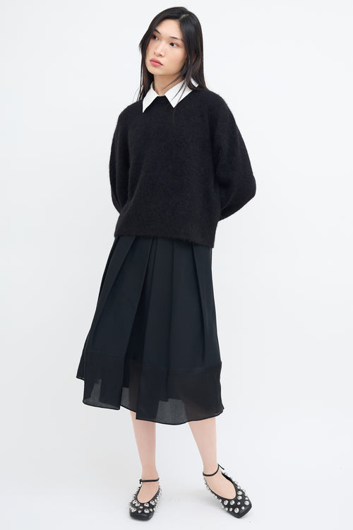 Sandro Black Wool Knit Collared Sweater