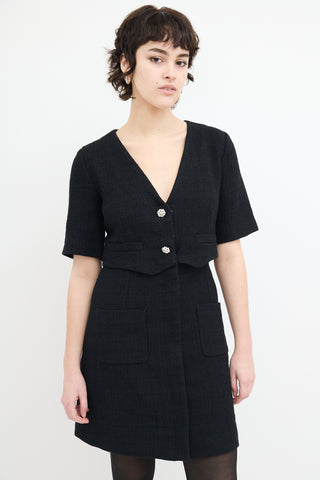 Sandro Black Tweed Embellished Layered Dress