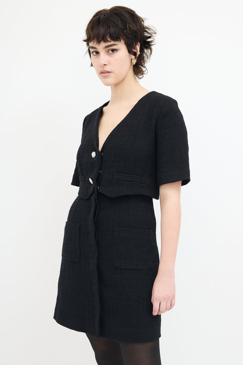 Sandro Black Tweed Embellished Layered Dress