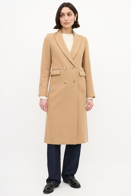 Sandro Beige Wool Long Double Breasted Coat