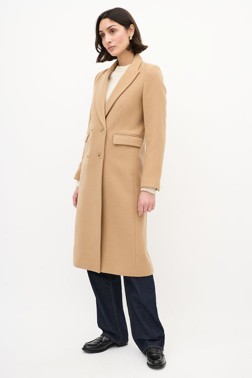 Sandro Beige Wool Long Double Breasted Coat