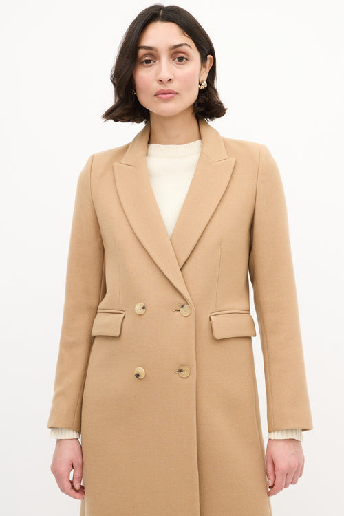 Sandro Beige Wool Long Double Breasted Coat