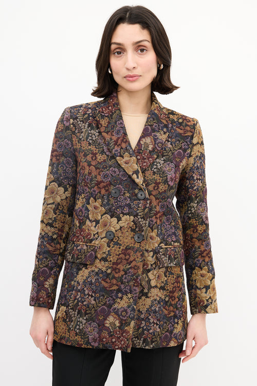 Sandro Purple & Multi Jacquard Floral Blazer