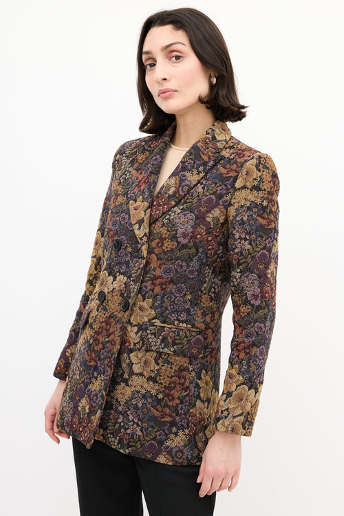 Sandro Purple & Multi Jacquard Floral Blazer