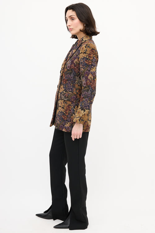 Sandro Purple & Multi Jacquard Floral Blazer