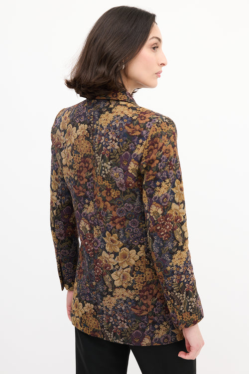 Sandro Purple & Multi Jacquard Floral Blazer