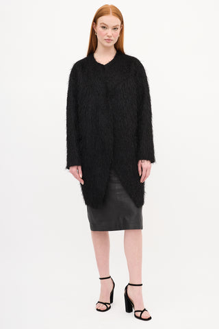 Sandro Black Fringe Wool Coat