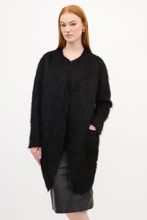 Sandro Black Fringe Wool Coat