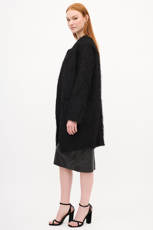 Sandro Black Fringe Wool Coat