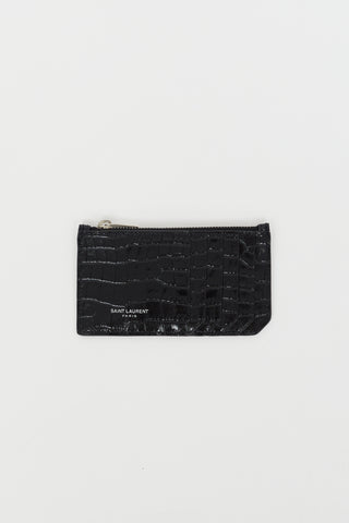Saint Laurent Black Embossed Leather Fragment Zip Cardholder