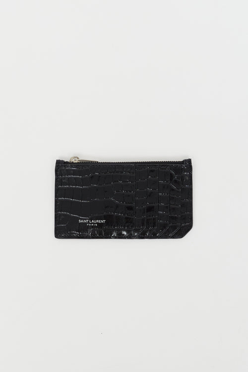 Saint Laurent Black Embossed Leather Fragment Zip Cardholder