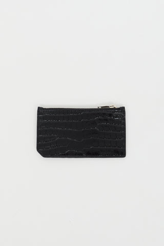 Saint Laurent Black Embossed Leather Fragment Zip Cardholder