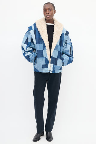 Sea Blue Denim & Sherpa Diego Patchwork Jacket