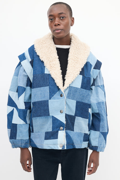 Sea Blue Denim & Sherpa Diego Patchwork Jacket