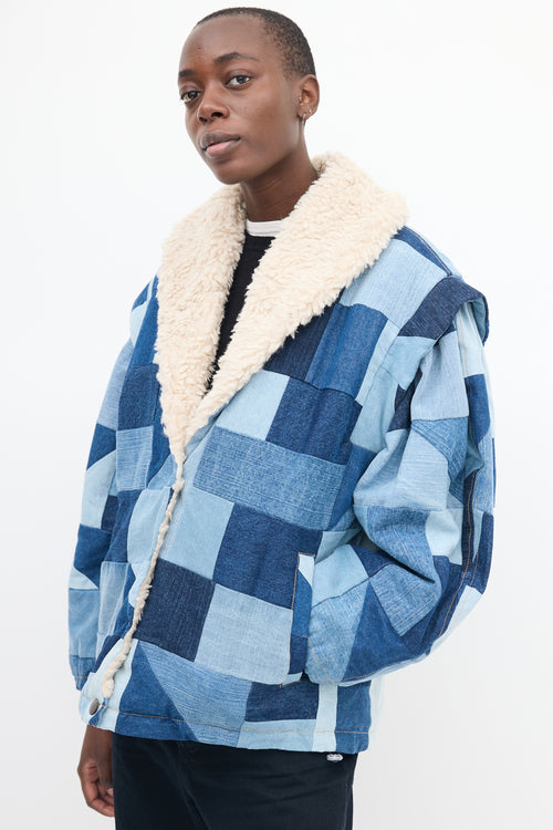 Sea Blue Denim & Sherpa Diego Patchwork Jacket