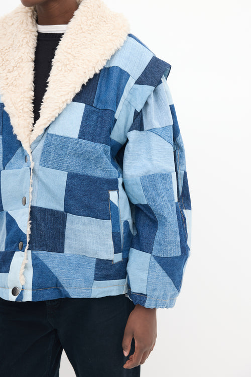 Sea Blue Denim & Sherpa Diego Patchwork Jacket