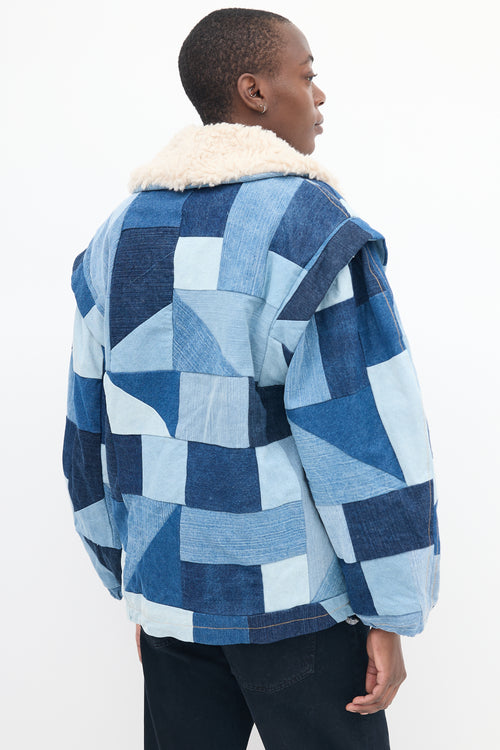 Sea Blue Denim & Sherpa Diego Patchwork Jacket