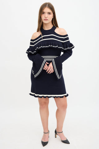 Self-Portrait Knit Ruffle Stripe Dress