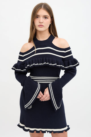 Self-Portrait Knit Ruffle Stripe Dress