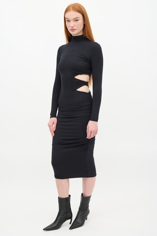 SER.O.YA Black Cut Out Ruched Side Midi  Dress