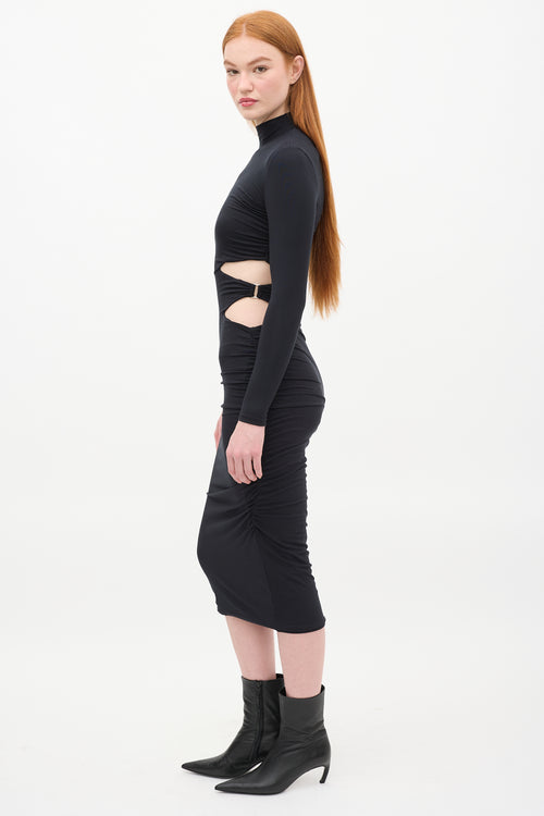 SER.O.YA Black Cut Out Ruched Side Midi  Dress