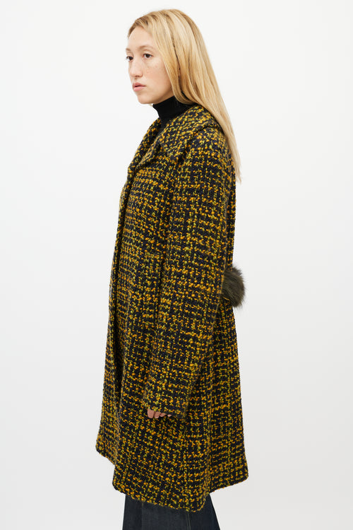 Seventy Black & Multicolour Wool Tweed Fur Coat