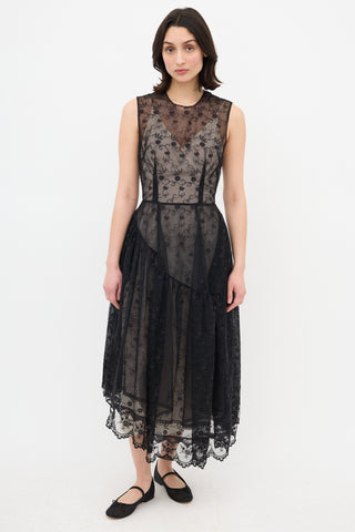 Simone Rocha Mesh Floral Asymmetrical Dress