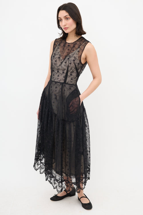 Simone Rocha Mesh Floral Asymmetrical Dress
