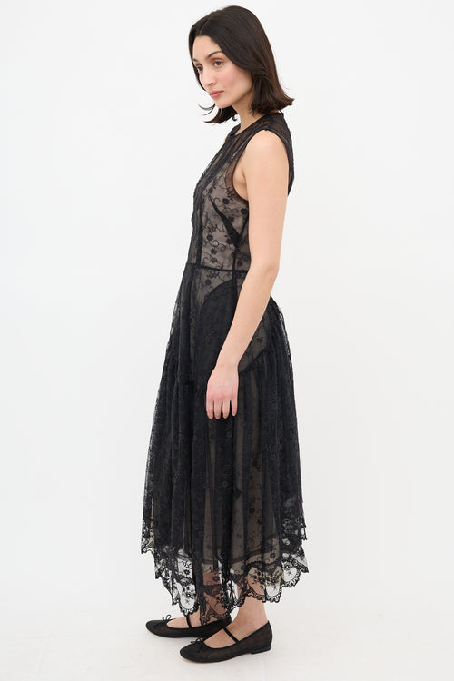 Simone Rocha Mesh Floral Asymmetrical Dress