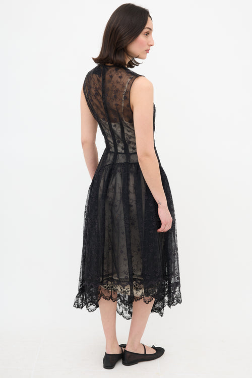 Simone Rocha Mesh Floral Asymmetrical Dress