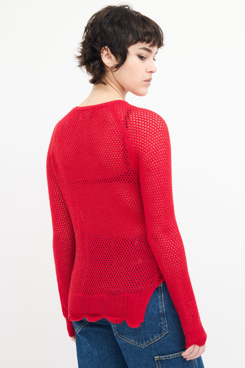 Simone Rocha Red Wool Knit Mesh Embellished  Sweater