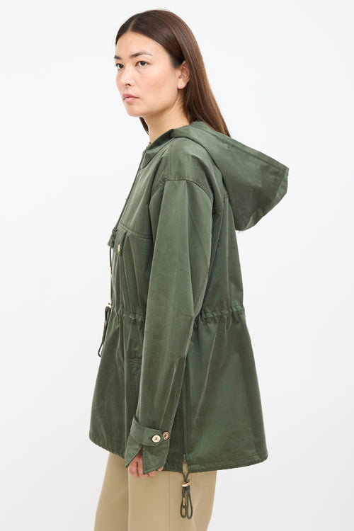 Silk Laundry Green Silk Hooded Anorak Jacket