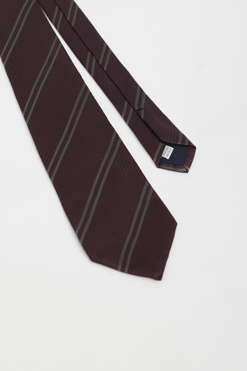 Saint Laurent Red & Grey Stripe Pattern Tie