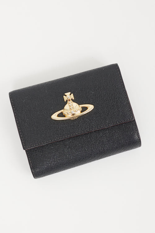 Vivienne Westwood Black & Gold Leather Trifold Wallet