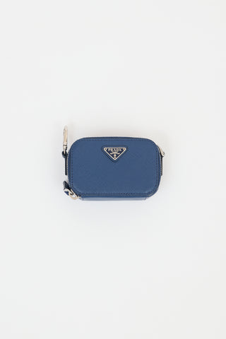Prada Blue Saffiano Leather Mini Travel Pouch