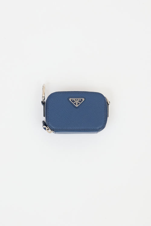 Prada Blue Saffiano Leather Mini Travel Pouch