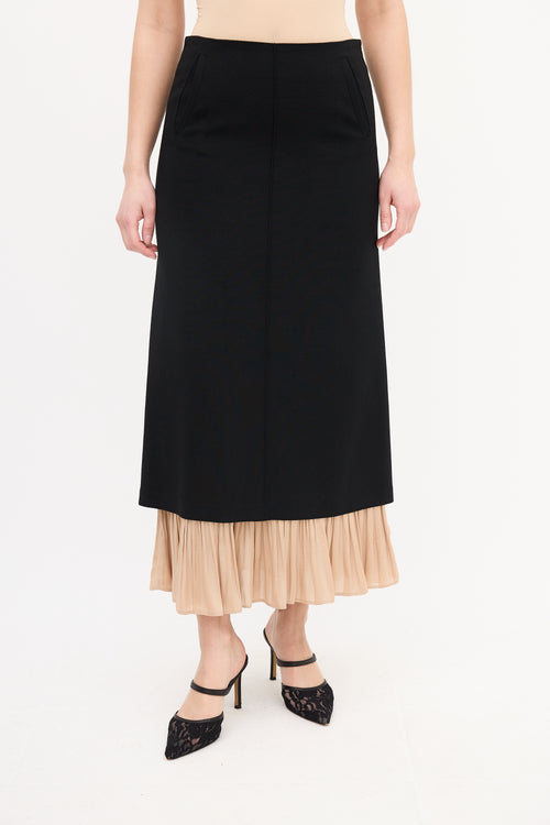 Smythe Black & Beige Frill Hem Midi Skirt