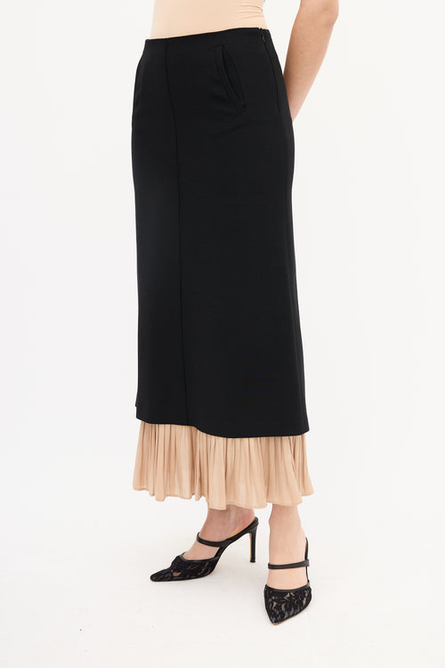 Smythe Black & Beige Frill Hem Midi Skirt