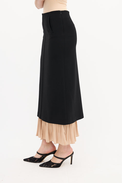 Smythe Black & Beige Frill Hem Midi Skirt