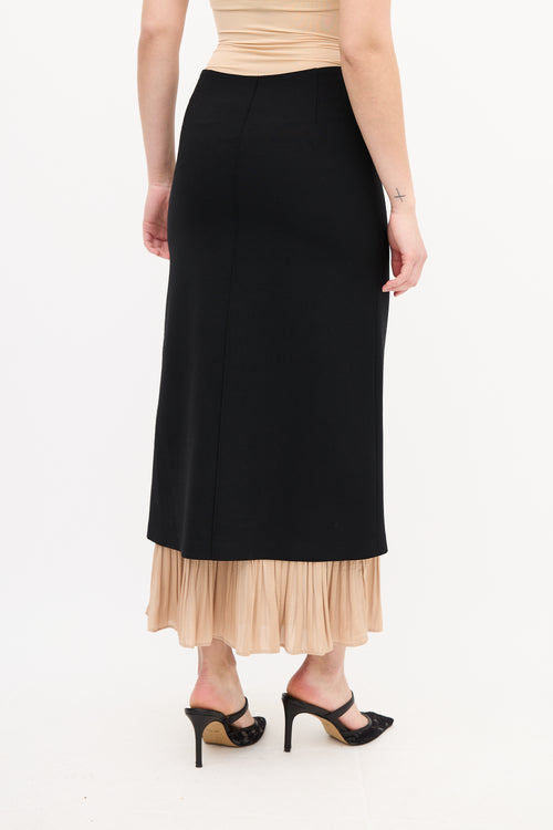 Smythe Black & Beige Frill Hem Midi Skirt